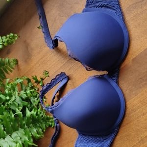 aerie 34b padded push up underwire bra. mellow tone matte blue.